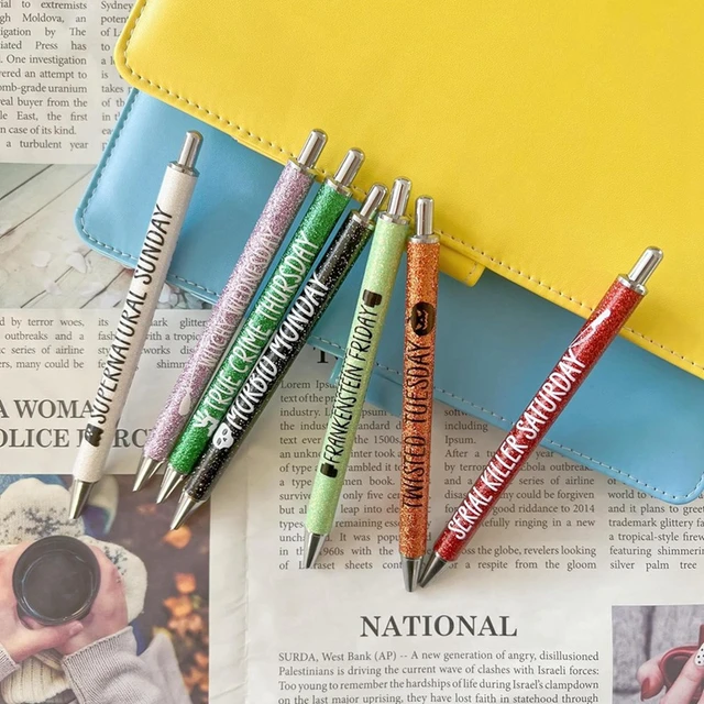 7Pcs Weekday Pens Glitter Pen With Funny Sayings Vibrant Passive