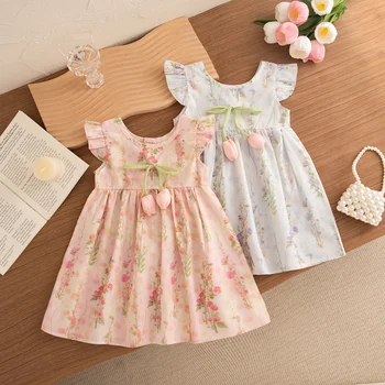 Baby Girl Dresses Summer Tulip And Flower Pattern Gentle Girl Costume Cute Casual Girl's Dresses Kid's Princess Dresses 1