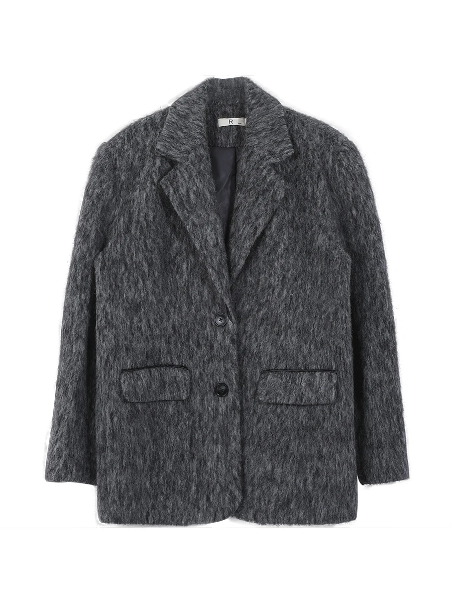 Red Celebri Club Women's Woolen Suit Jaet ort Thiened Autumn Winter ay Color High Design Sense Woolen Coat