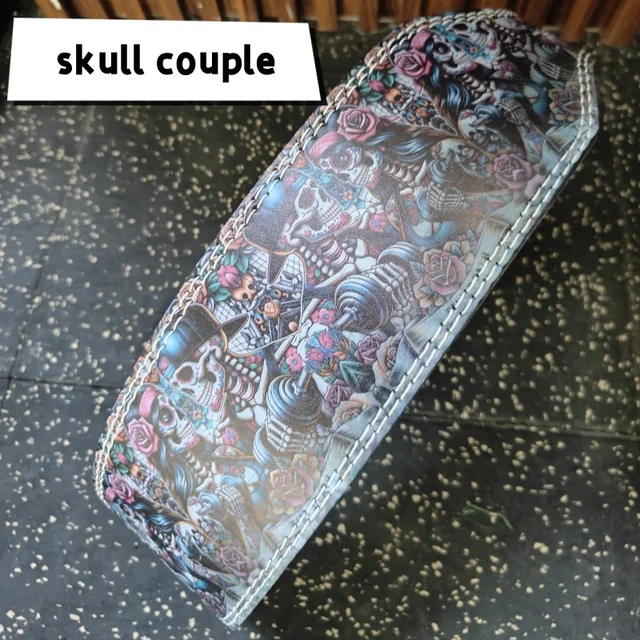 Skull-Themed Couples' Weightlifting Belt , PU Leather Fitness Belt with Waist Pad for Gym, Strength Training & Powerlifting 6