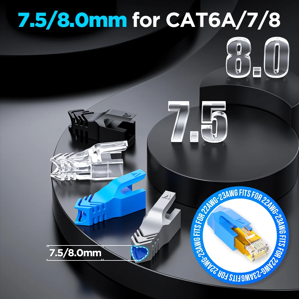AMPCOM Ethernet Network Cable Strain Relief Boots Cable RJ45 Connector Plug Covers 6.5/7.5/8.0mm for CAT8 CAT7 CAT6A CAT6 CAT5E - 4