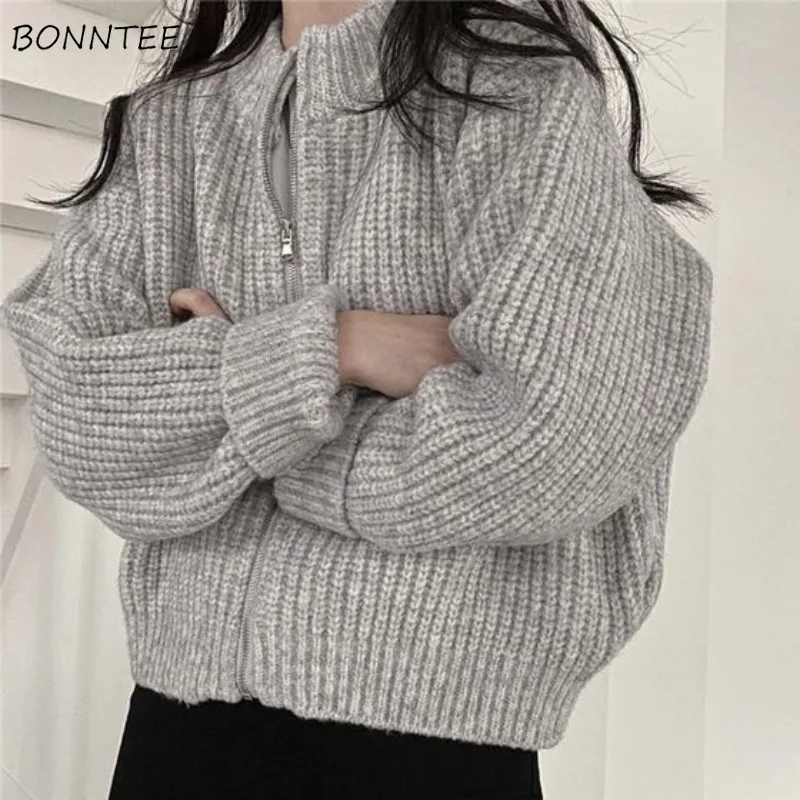 

Knitted Cardigans for Women Niche Zipper Design O-neck Soft Clothing Autumn College Students All-match New Fashion Solid Loose