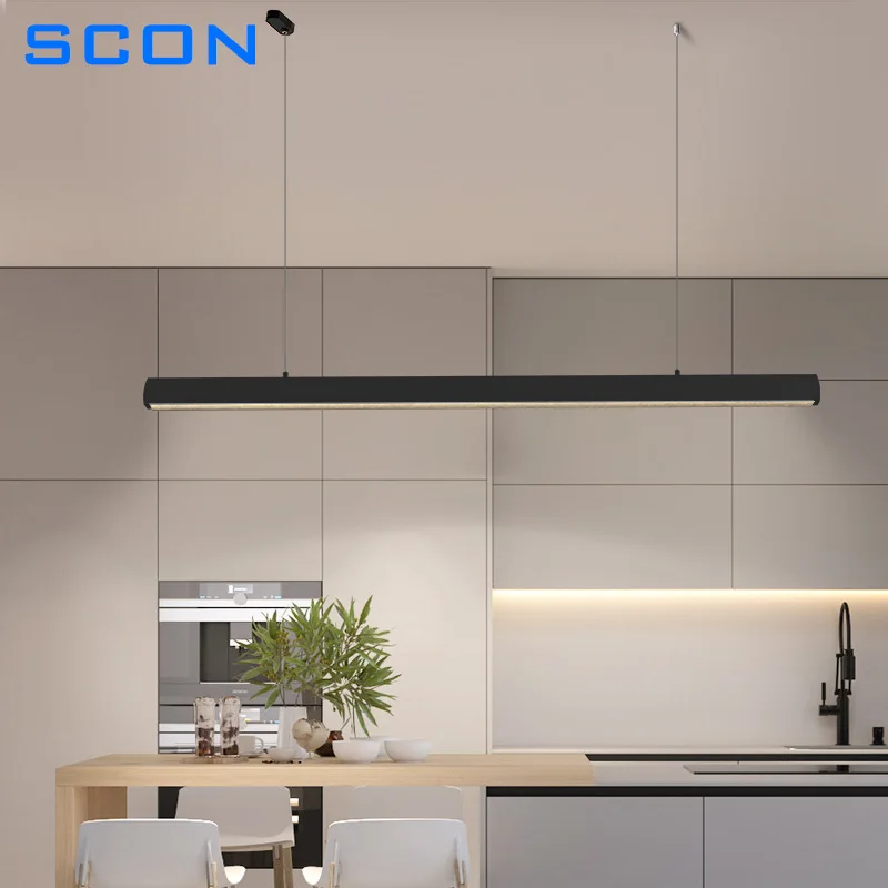 SCON Minimalist Restaurant Led Pendant Lights Simple Style Modern Dining Room Table Lamps Office Long Bar Table Chandelier Light