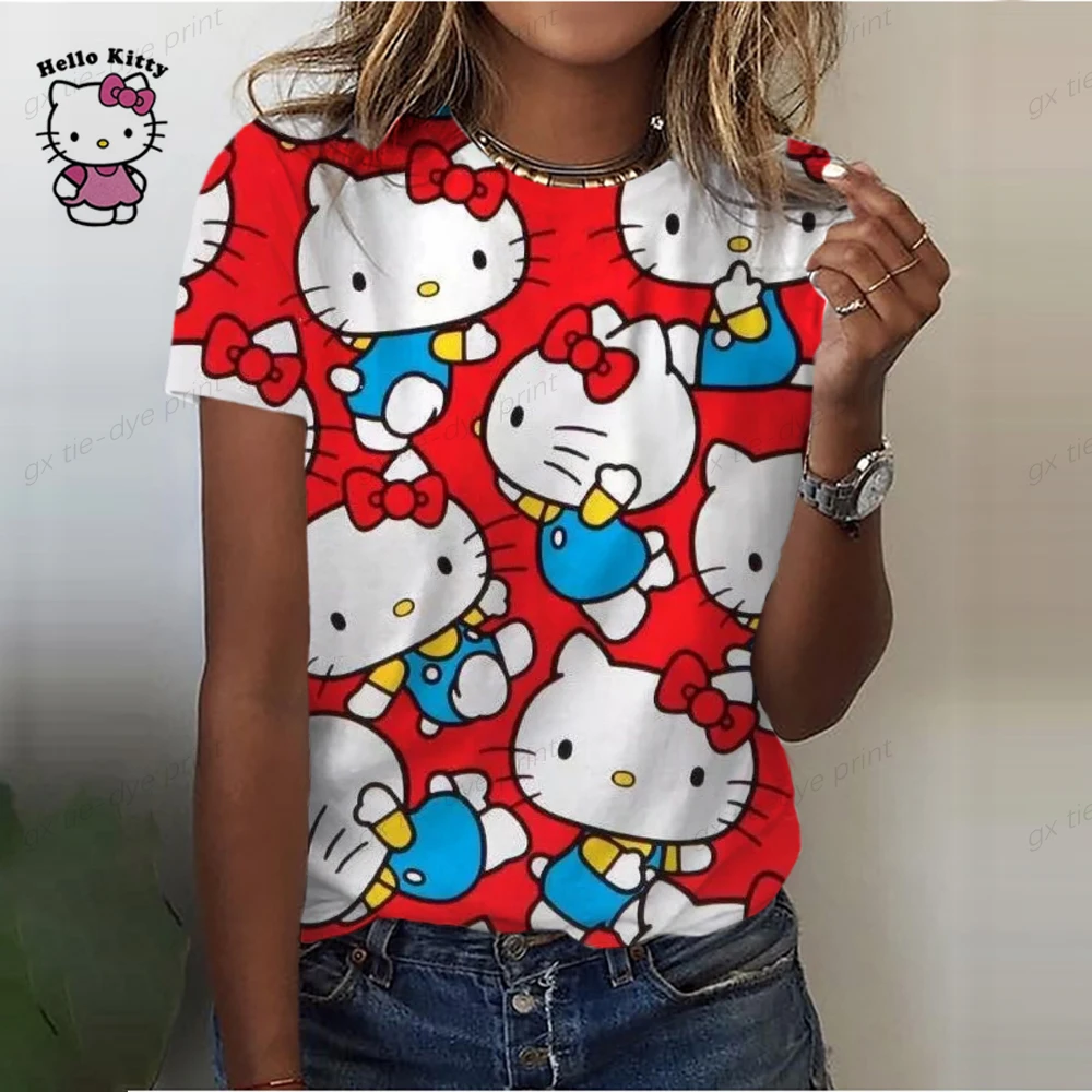 

Summer Women T-shirt 3D Fashion Hello Kitty Printing Harajuku T Shirt Oversized Tee for Ladies Clothing New Short Sleeve O-Neck