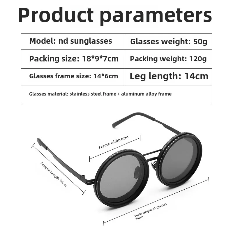 Fishing Glasses ND Filter Lenses 1-9 Gears Adjustable Sunglasses Rounded Polarized Glasses Handcrafted Unisex with Bag polarized sunglasses fishing sunglasses