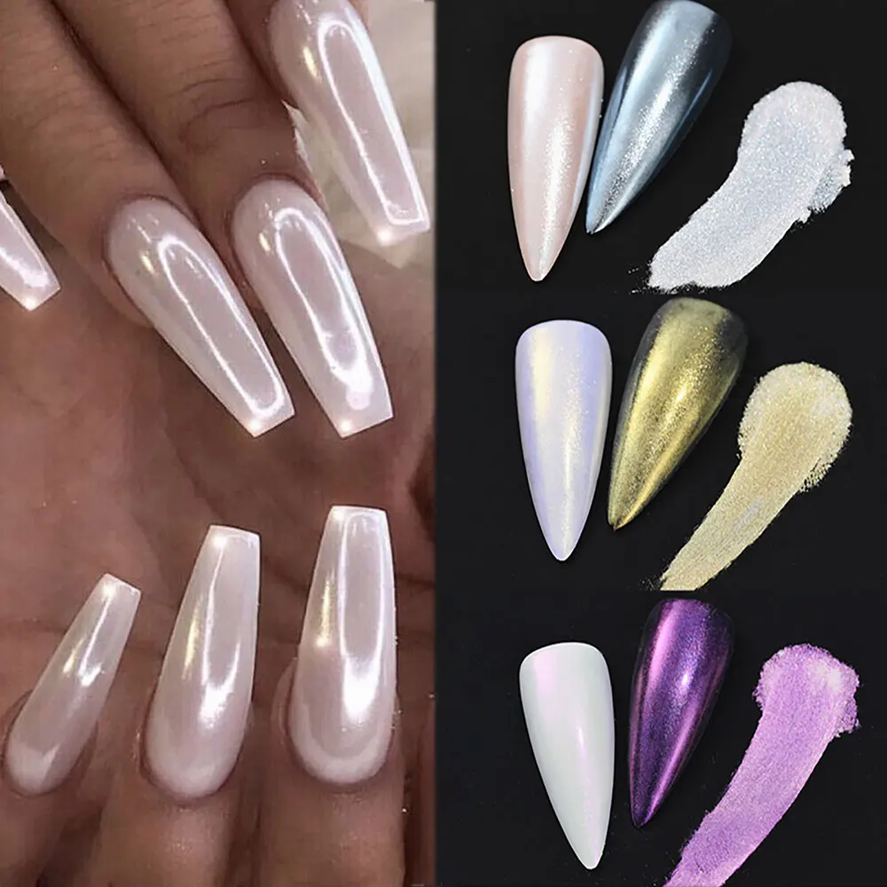 1box Y2K Glazed Donut Pearlescent Chrome Nail Powder High Gloss Aurora Moonlight Nail Fine Pigment Metallic Rubbing Dust Ne0.5g