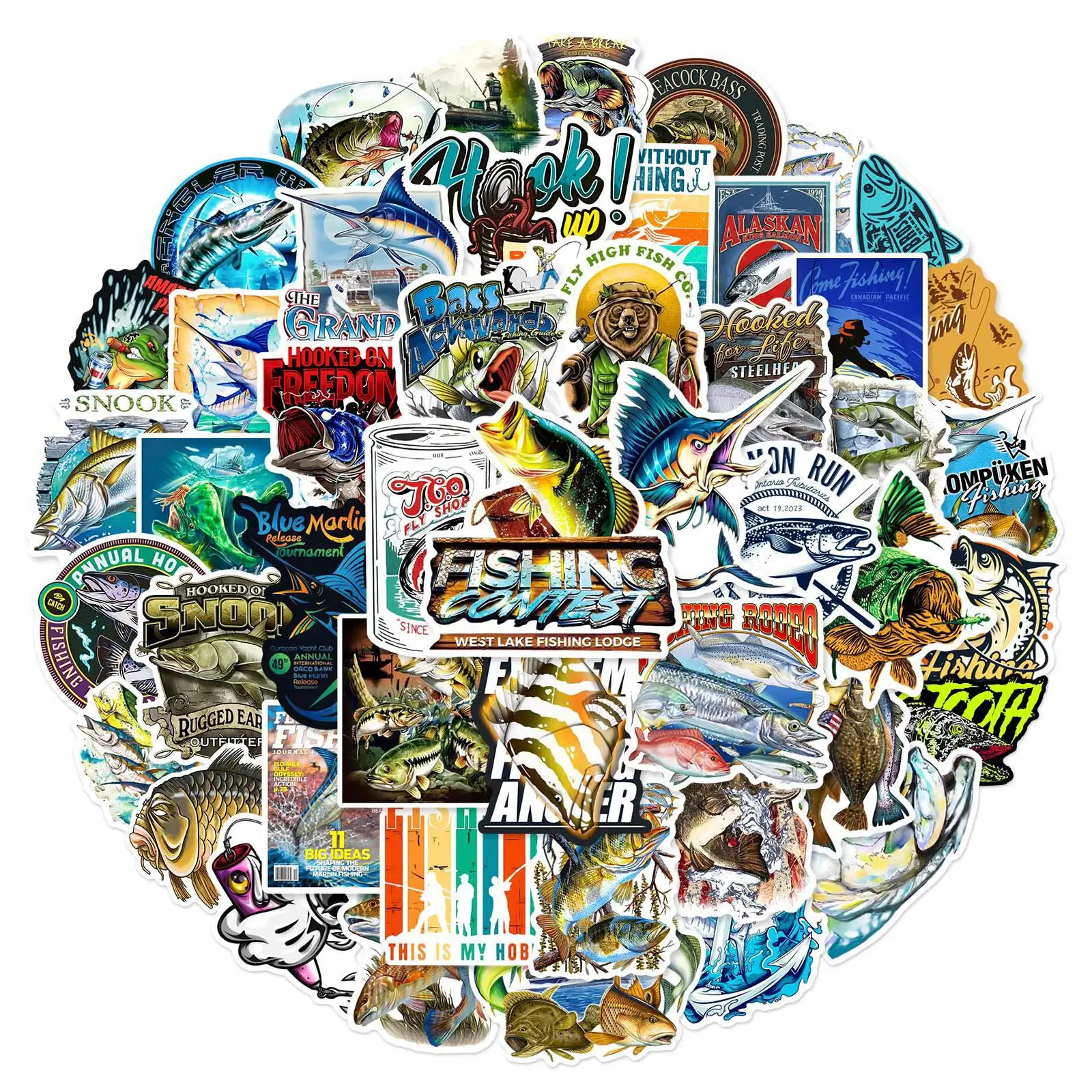 50pcs Outdoor Fishing Logo Stickers Decals Decoration Scrapbook Suitcase Luggage Motorcycles Bike Waterproof Graffiti Sticker 2