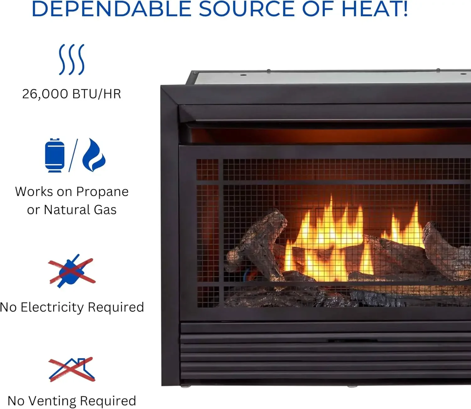 Ventless 26,000 BTU Heats 1,350 Square Feet Dual Fuel No-Clearance Gas Fireplace Insert with Remote Control, Black 3