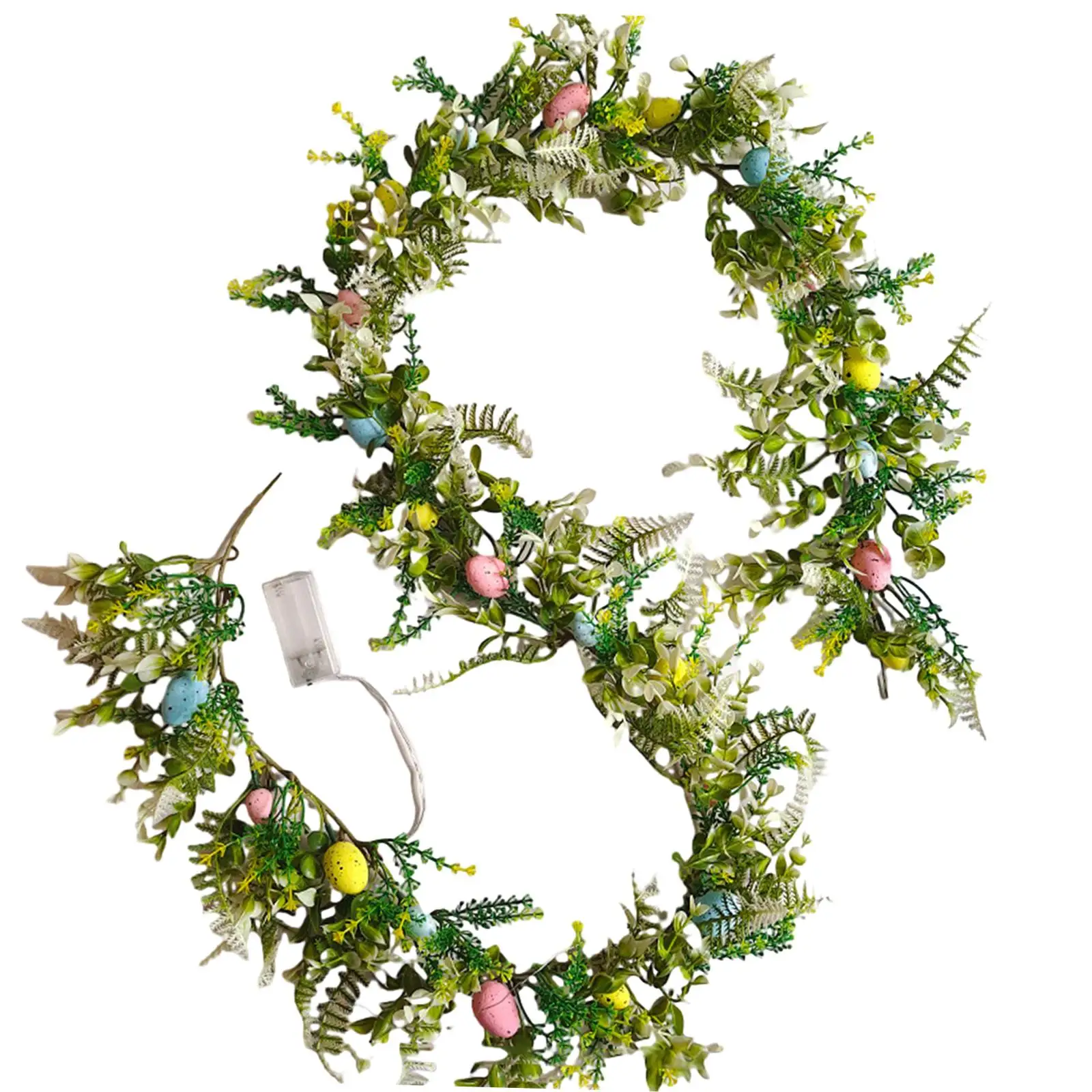 Easter Tinsel Garland Hanging Garland with Easter Egg Green Leaves Swag Metallic