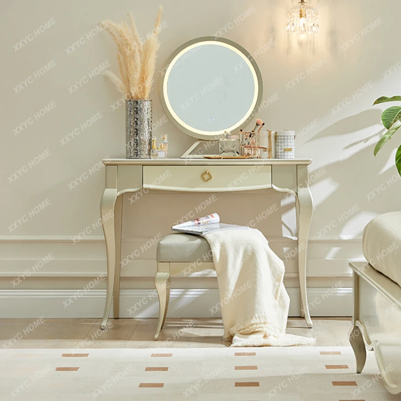 

American Light Luxury Bedroom Dressing Table Modern Minimalist French Makeup Mirror Solid Wood Desk Makeup Table Integrated