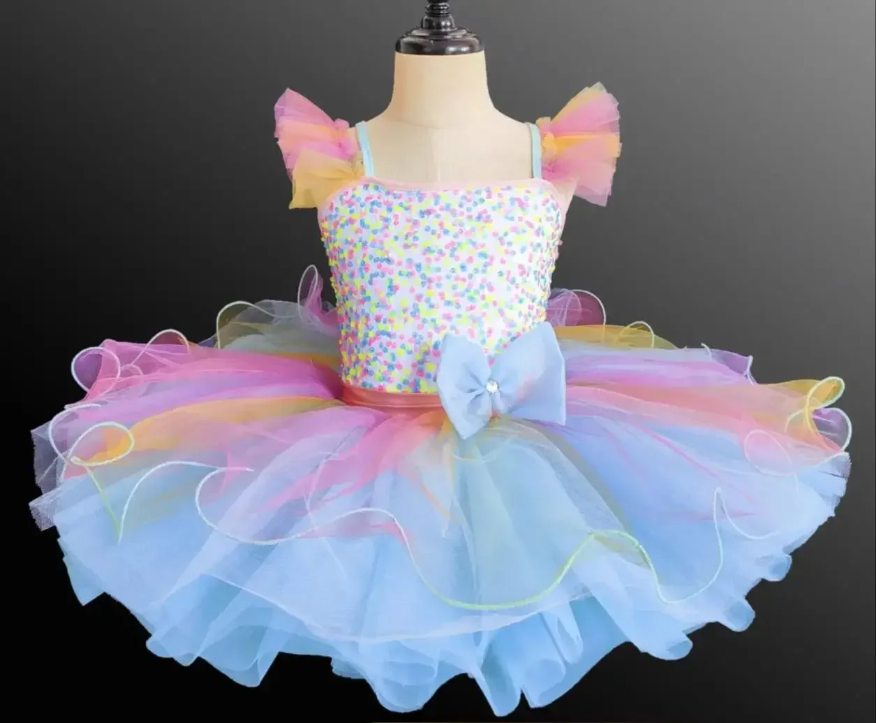 

Children Ballroom Clothing Sequined Ballet Tutu Dress Girls Rainbow Color Modern Performance Clothing Wear Ballet Princess Dress