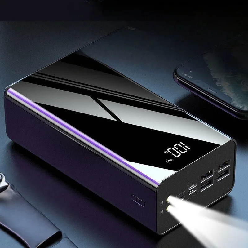 100000mAh 고속 충전 파워 뱅크 (내장 케이블 포함) 대용량 디지털 디스플레이 휴대용 충전기