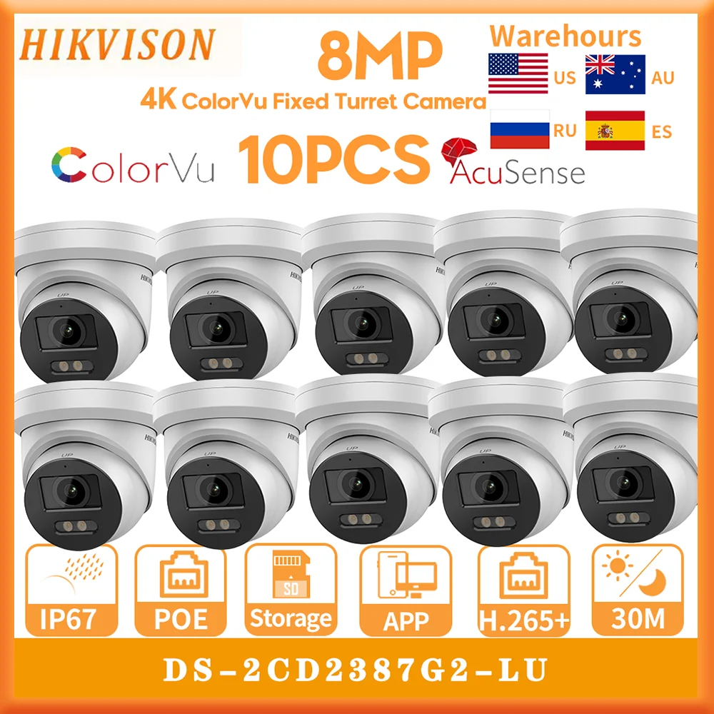 

10PCS Hikvision 8MP 4K Full Color POE IP67 DS-2CD2387G2-LU ColorVu Turret CCTV IP Camera Face Capture Surveillance IP Camera