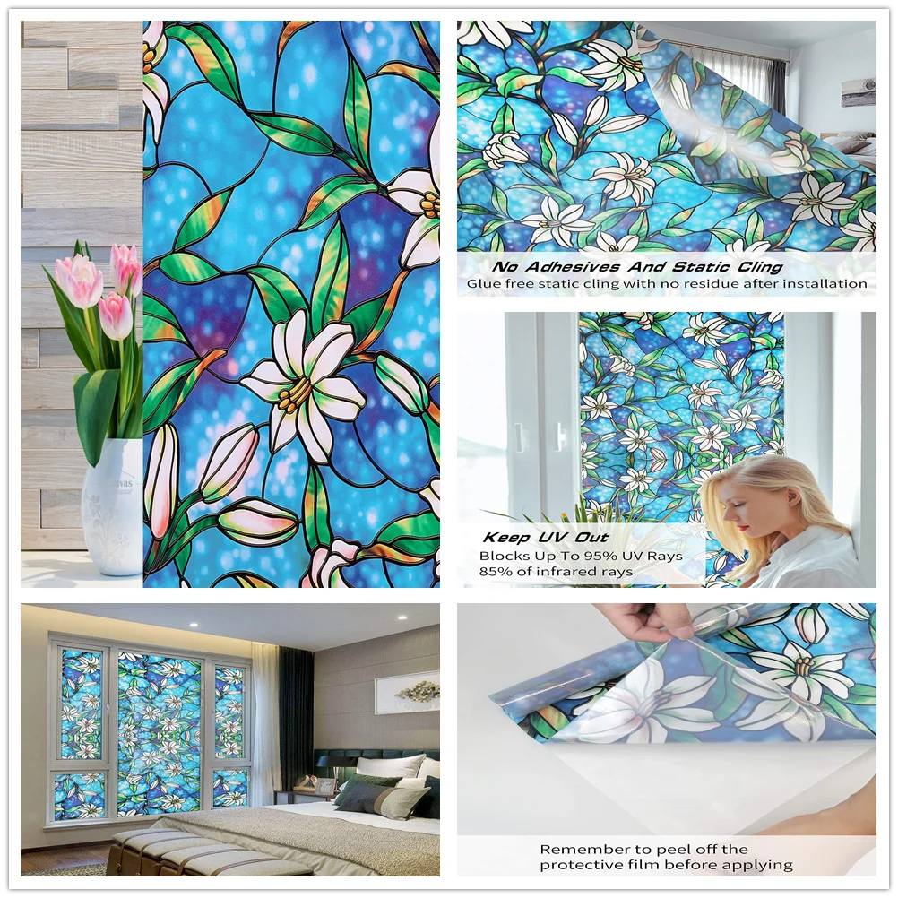No Glue Window Films,Static Cling Glass Door Film,Frosted Privacy Glass  Stickers Anti-UV,Heat Control for Home Office Decoration