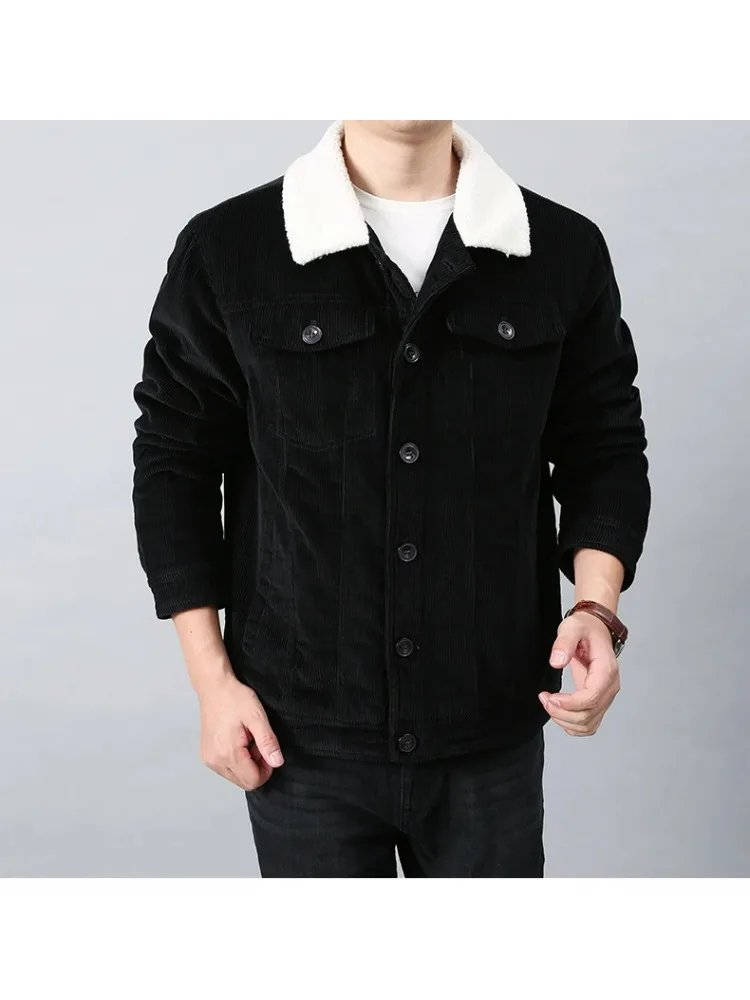 Mens Padded Corduroy Parka Jacket - Warm Windbreaker with Fur Collar