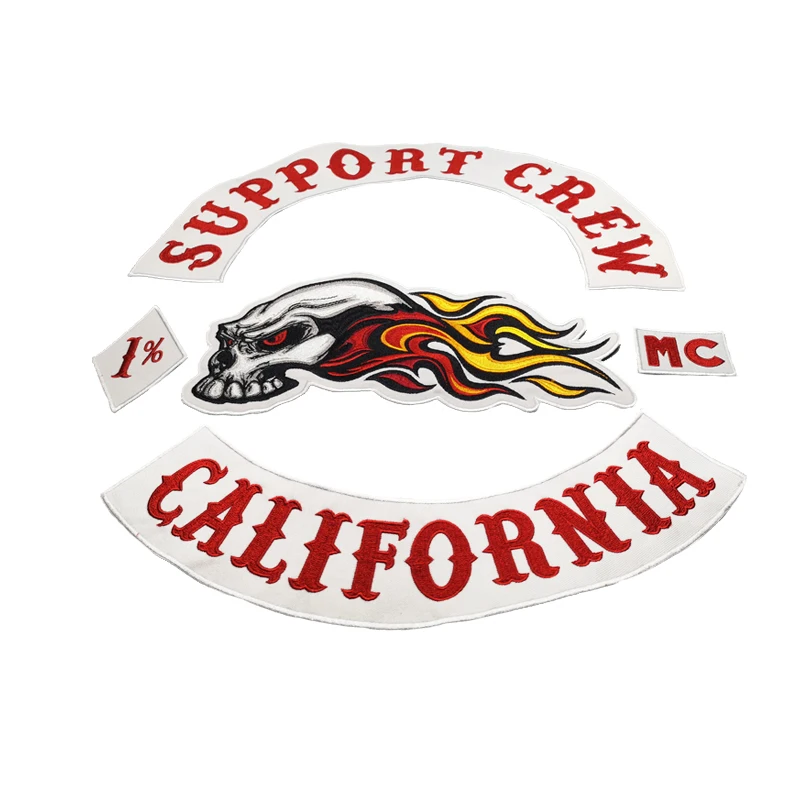 Support Crew 1% California patch per ricamo moto Badge per giacca posteriore Biker Punk cucire su un Set 42cm regolabile
