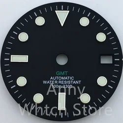 Green Luminous GMT Watch Dial with Four Hands - Premium 29mm Replacement Part - NH34 (04)