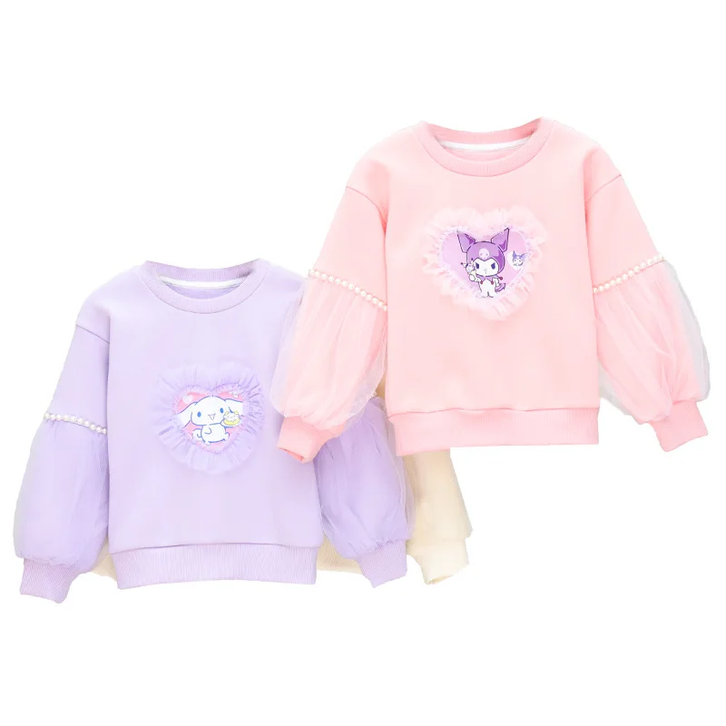 Sanrio Kids Clothing Pullover Tops Melody Girl Kuromi Long Sleeved T-Shirt Y2K Cinnamoroll Children Clothes Girl Christmas Gift