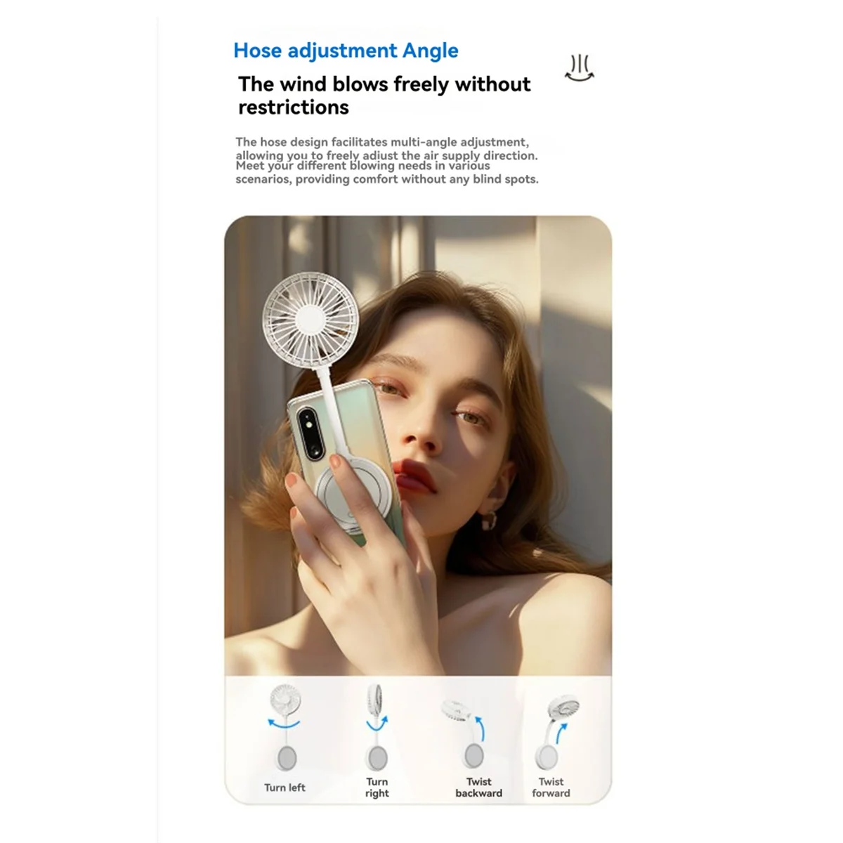 【2025{전자 제품】{가정, 사무실, 학교용 유연한 각도 저소음이 있는 자기 USB 휴대폰 팬 3단 휴대용 미니 팬