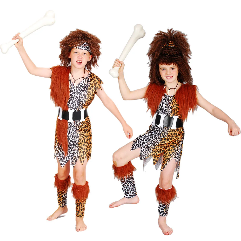 

Umorden Kids Child Historical Stone Age Caveboy Cavegirl Costume Cave man Primitive Cosplay for Boys Girls Halloween Costumes