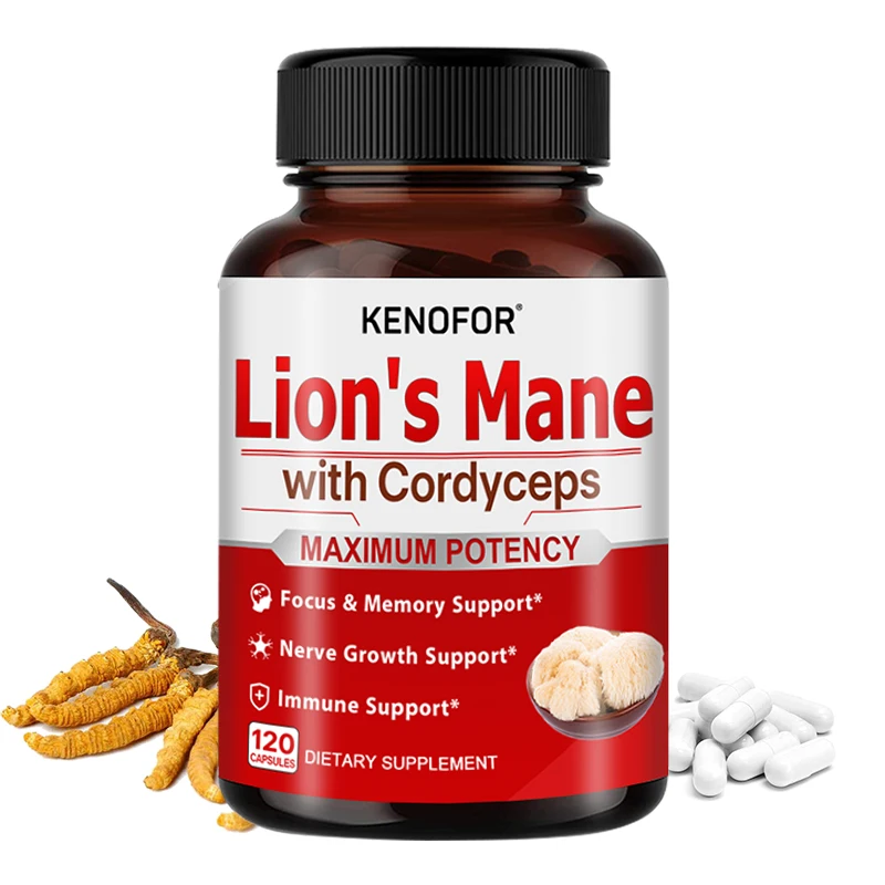 

Lion's Mane and Cordyceps Capsules - Contains L-Theanine, Ashwagan - Memory, Energy, Mood Support