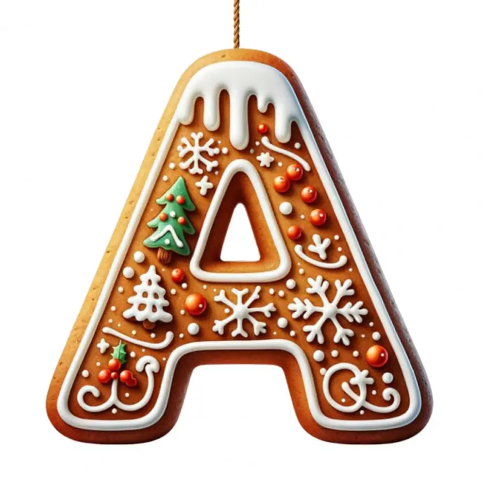 Gingerbread Alphabet Ornaments 26 Initial Letter Candy Cane Pendant with Berries Pattern Mini Monogram Christmas Tree Ha 1/26Pcs christmas decorations