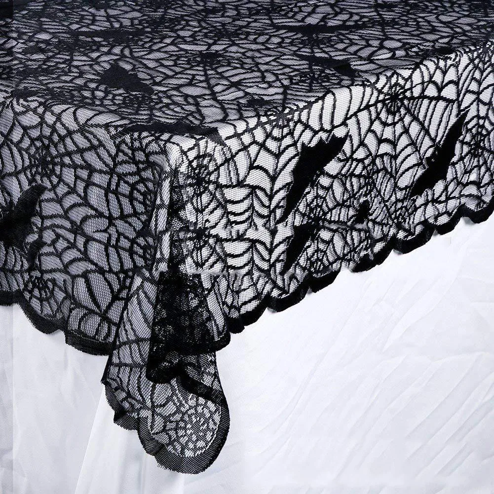 

Halloween Lace Tablecloth Indoor Decor Black Spider Web Lace Table Tablecloth Runner Fireplace Dinner Table Halloween Decoration