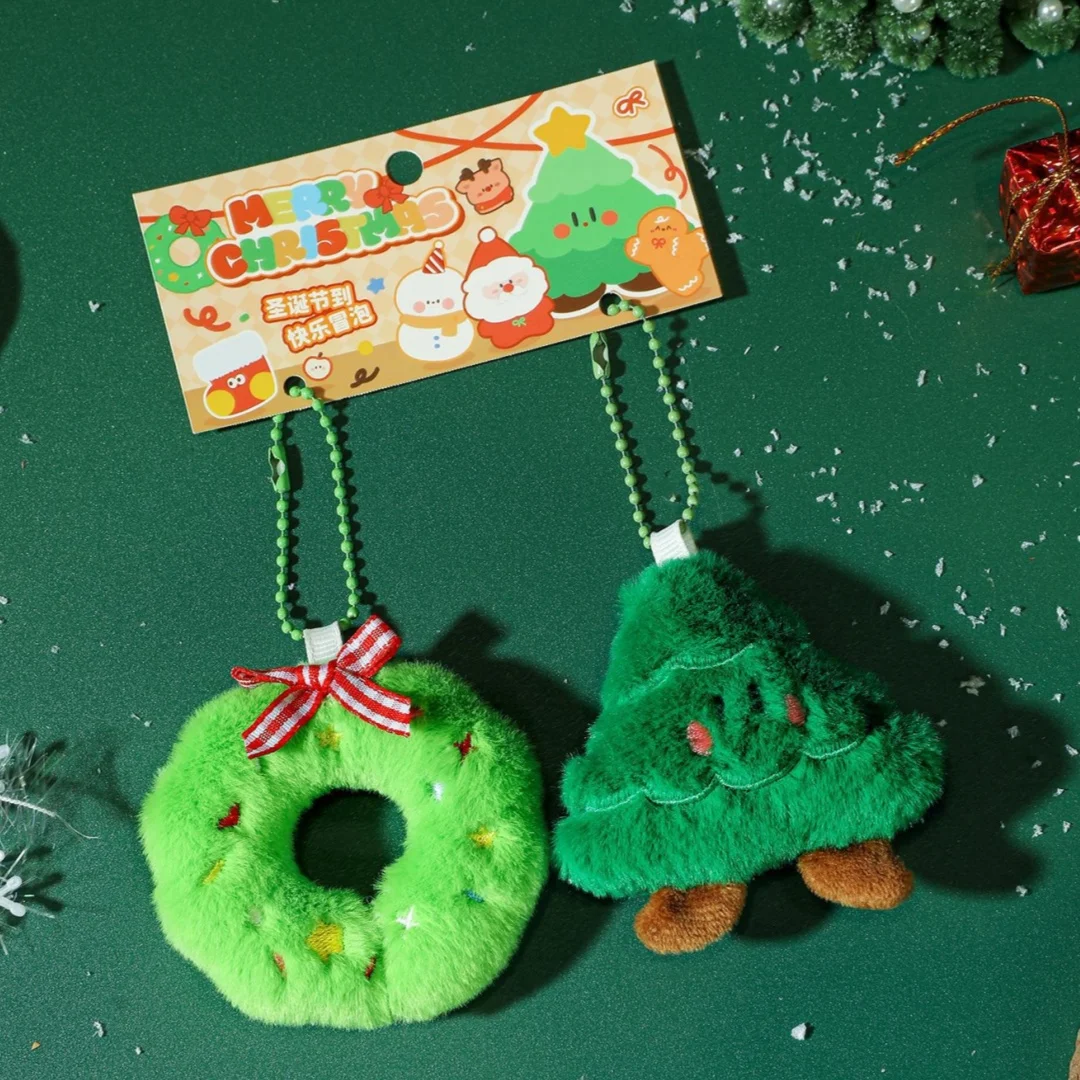 2Pcs Christmas Keychain Cartoon Plush Santa Claus Snowman Elk Doll Pendant Keyring Little Keychains Backpack Pendant Small Gift