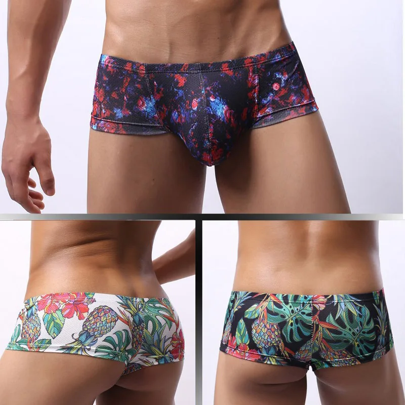 

Боксеры мужские с заниженной талией, модное нижнее белье с принтом, пикантные трусы с U-образным выпуклым мешочком, сетчатые дышащие мини-шорты-боксеры
