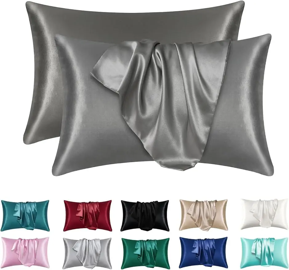 2 Pack Satin Pillowcase for Hair and Skin, Silk Satin Pillowcase , Queen Size Pillow Cases Set of 2, Silky Pillow Cover