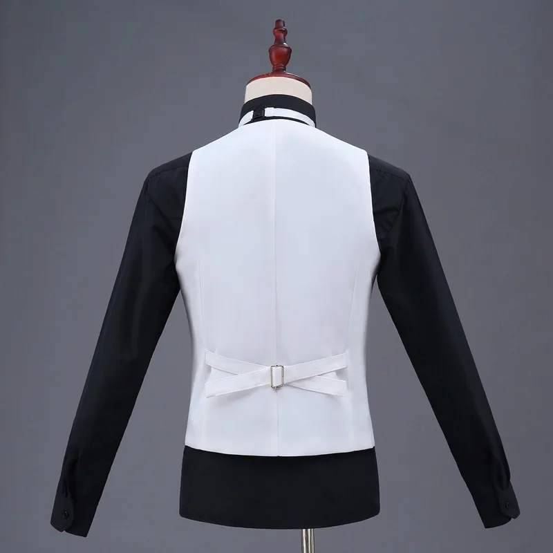 Fashion Suit Vest for Wedding Tuxedo Suits Men's White Black One Piece Formal Waistcoat Party Stage Performance Suit Vest 2