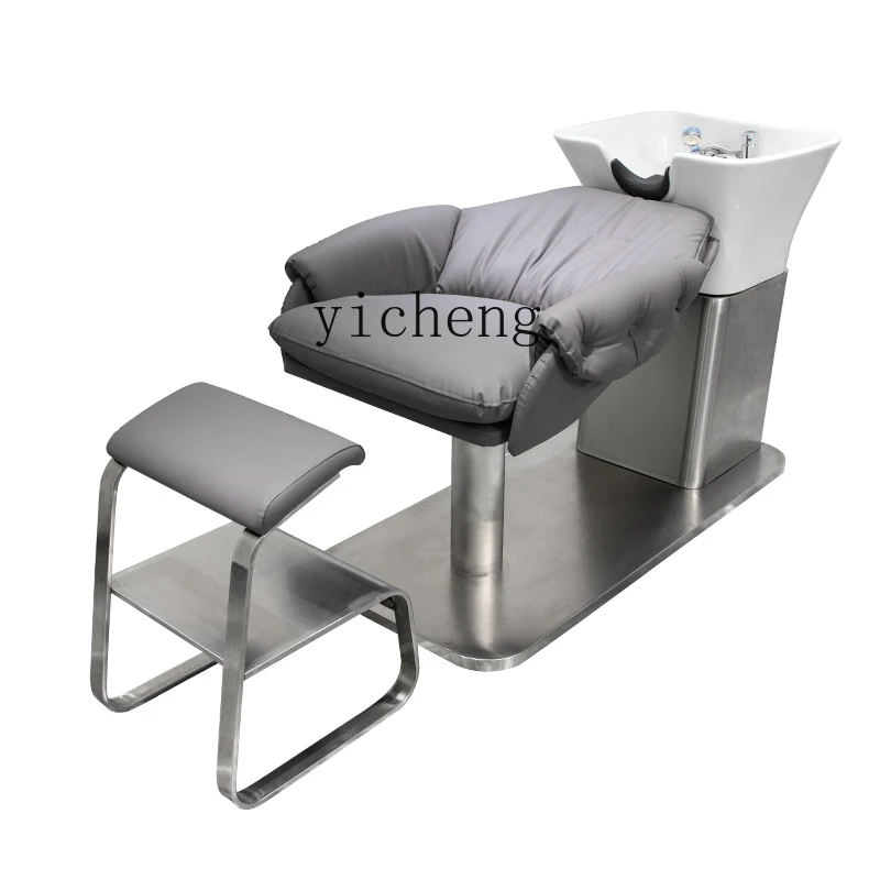 

Zk Barber Shop Shampoo Chair Half Lying Flushing Bed Hair Stainless Steel Ceramic Basin Flush Shampoo Chair