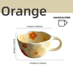Korean Style Irregular Ceramic Flower Mug - 201-300ml (Orange flower)