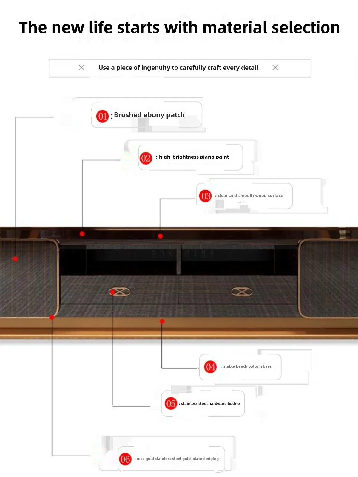 High-end light luxury furniture TV cabinet coffee table postmodern ebony grain paint living room luxury chest of drawers home