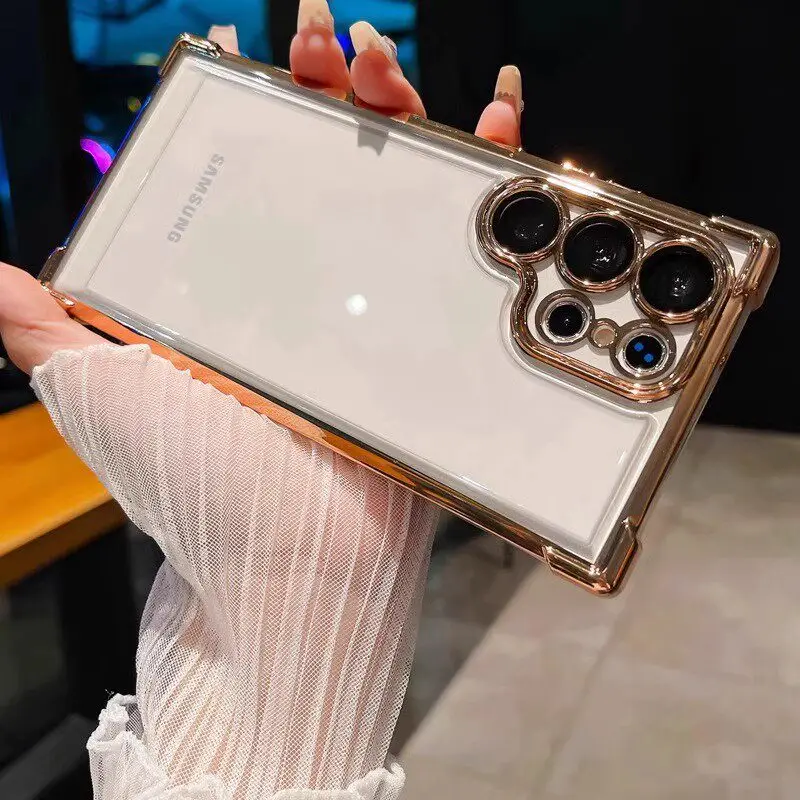 Luxury Plating Transparent Silicone Airbag Bumper Case with Camera Lens Protection