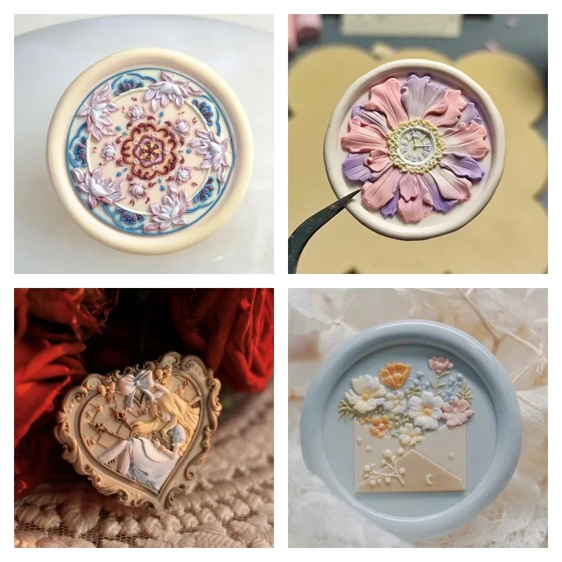 DIY 파이어 도장 스탬프 헤드, 창의적인 DIY 데칼 카드 플라워, 절묘한 패턴 초대장 봉투, 밀봉 밀봉 교육 완구