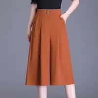 Summer New High Waist Loose Thin Wide Leg Cropped Pants Women Solid Patchwork Pocket Simple Office Lady Casual Straight Trousers - Image 4