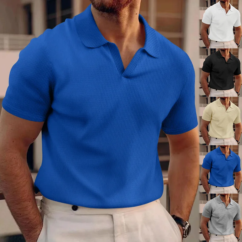 

New Summer Polo Men Solid Stripe Fitness Elasticity Short Sleeve Polo Shirts for Men Fashion Stand Collar Mens Shirts
