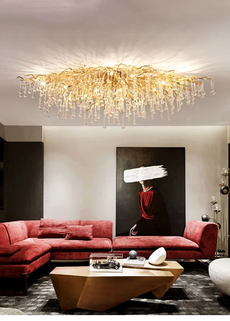 Description Picture 5 of itemLuxury Crystal Drop Chandeliers Vintage Living Room Hotel Ceiling Lamp Retro Bedroom Hanging Lamps for Ceiling Fixture LED