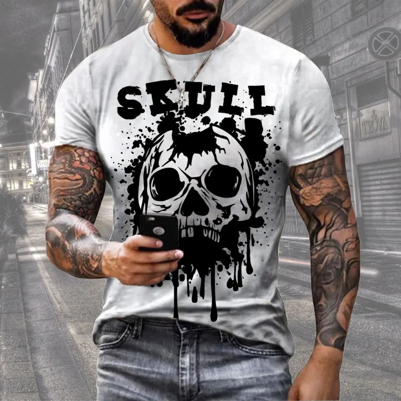 

Men's Vintage Fashion New T-Shirts Horror Skull Summer Short Sleeve O-Neck Hip Hop Casual Harajuku T-Shirt Retro Men Clothing