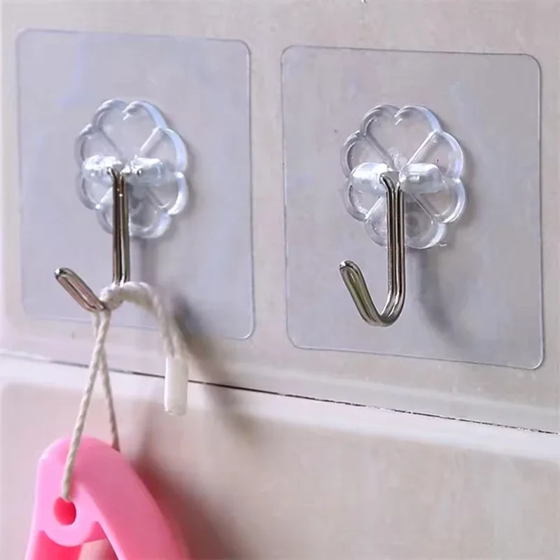 Adhesive Hooks Transparent Self-Adhesive Bathroom Towel Clothes Storage Sticker Key Hangers