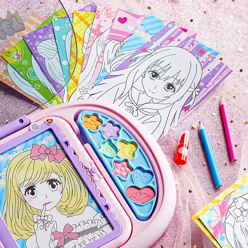 Girls Makeup Drawing Set Toys Multi-function LED Painting Colorful Make Up Cosmetics Suitcase Toy Drawing Board for Girls Gifts