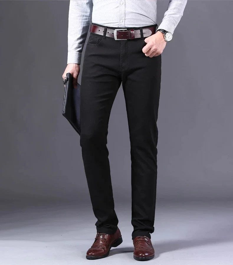 Fashion Business Casual Straight Red Black Khaki White Denim Pants Streetwear Classic High-quality Hot Sale Slim fit Jeans Men