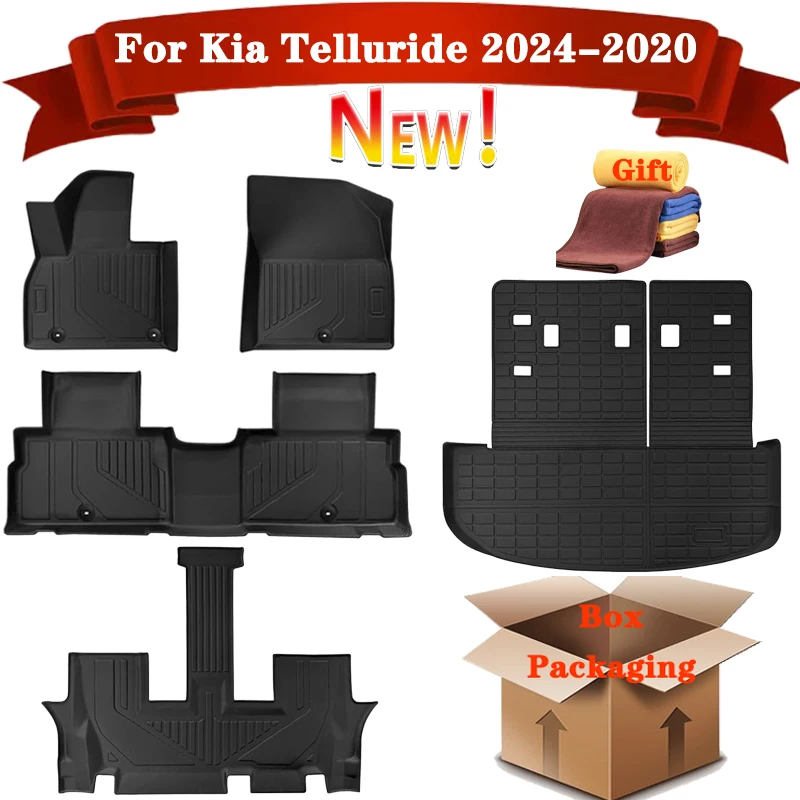 All Weather TPE Floor Mats For Kia Telluride 2024 2023 2022 2021 2020, Anti-Slip Waterproof Trunk Mat with Backrest Mat