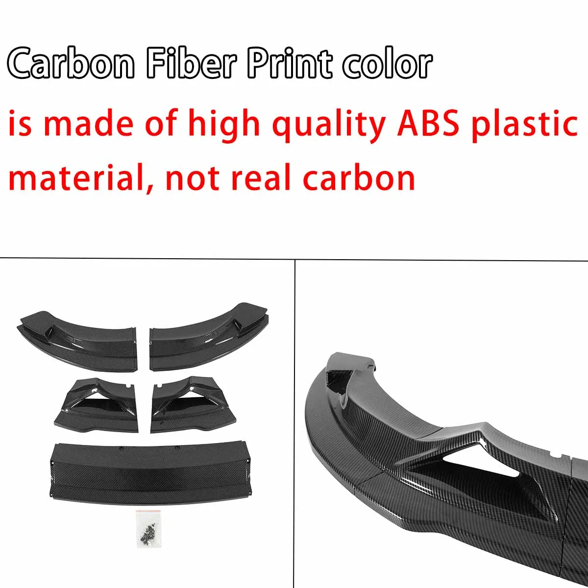 BMW F80 M3 F82 M4 2015-2020 프론트 범퍼 립 5PCS 자동차 액세서리 바디 키트 글로시 블랙 카본 파이버 프린트 ABS 플라스틱