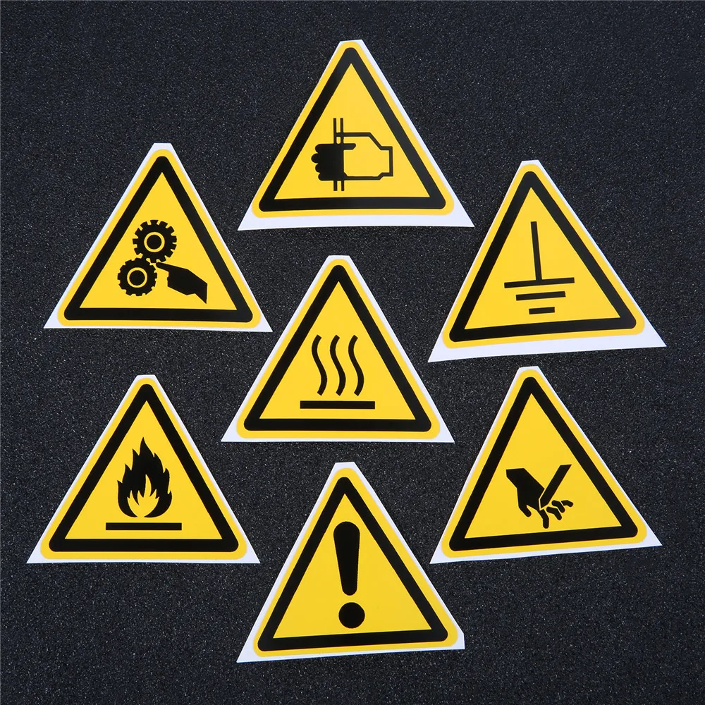 Label Sticker 5Pcs Triangle Warning Sign Sticker 25/50/100mm Security Stay Safe Label Water&Oil-Proof Tag Cogs Electricity Beware Hurting