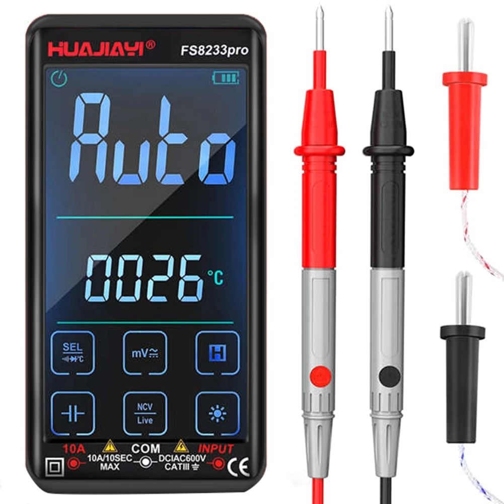 Muslimhot Touch Screen Smart Digital Multimeter Dc/Ac 10A Multimetro Transistor 9999 Conteggi True Rmsauto Range Black