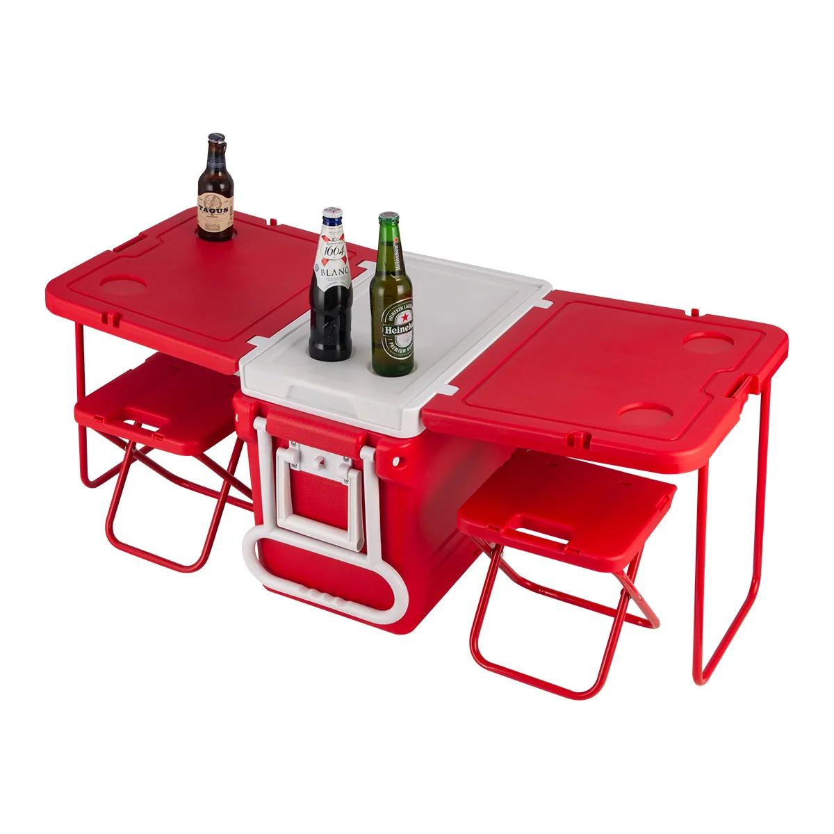 Caja enfriadora de plástico duro para viajes al aire libre, con mesa, impermeable, multifunción, con mesa y silla