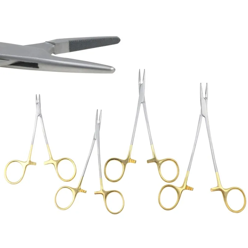 

1pcs Stainless Steel Needle Holder Inset Type Needle Holding Pliers Gold Handle Needle Holders