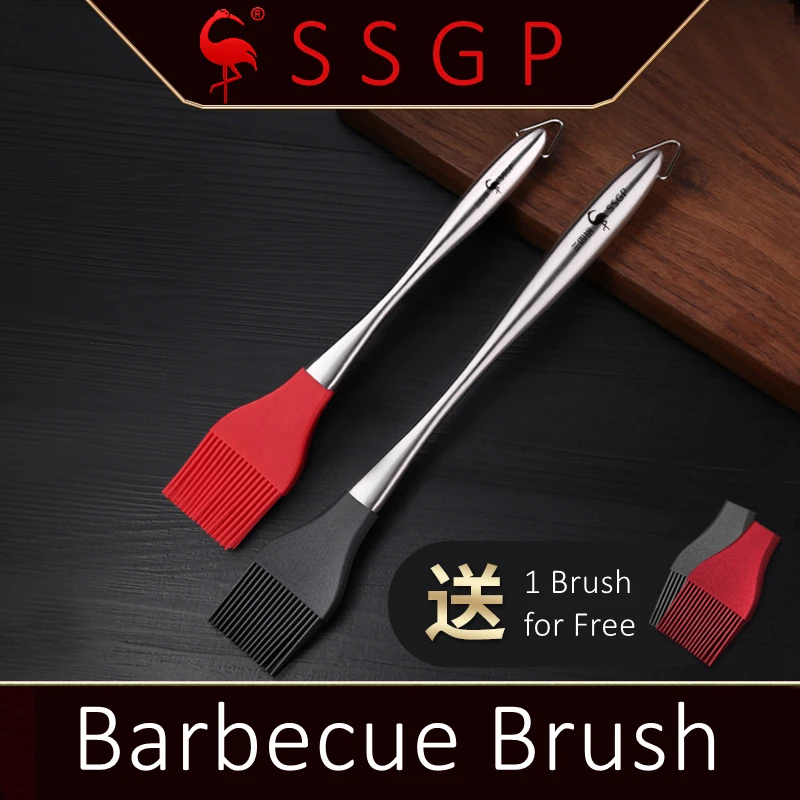304 Stainless Steel Handle Silicone Head Brush Heatproof Never Shedding Head Barbecue Tool BBQ Accessories